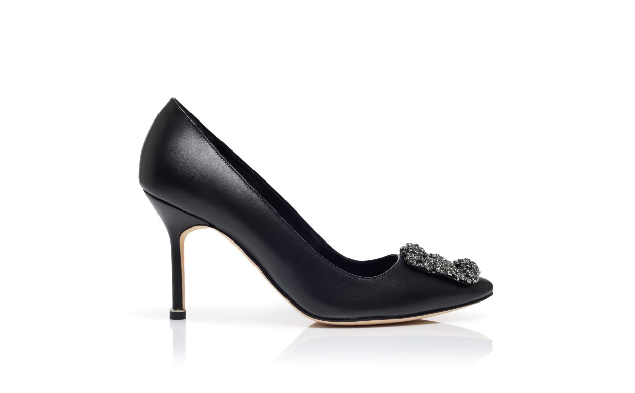 Escarpins en cuir de veau noir avec boucle bijou