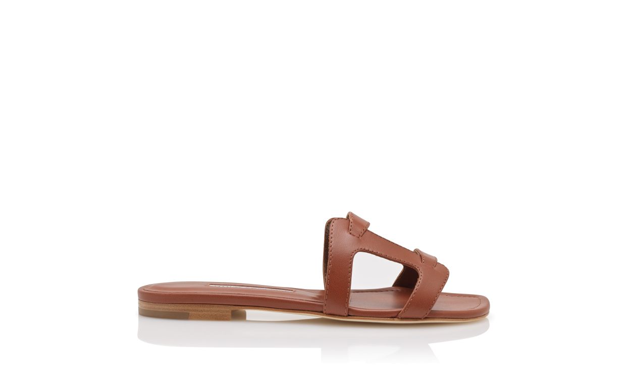 Sandales plates en cuir nappa brun
