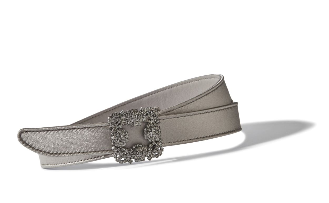 Ceinture à boucle cristal satin gris clair
