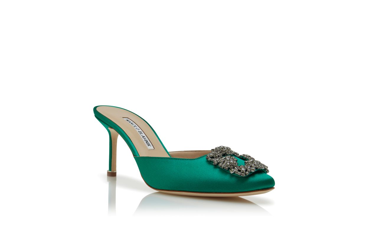 Mules à brides en satin vert