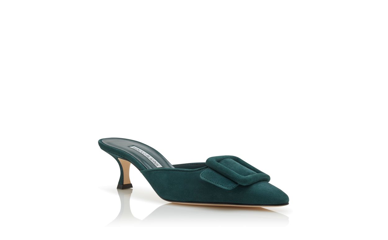 Mules en daim vert foncé avec détail de boucle