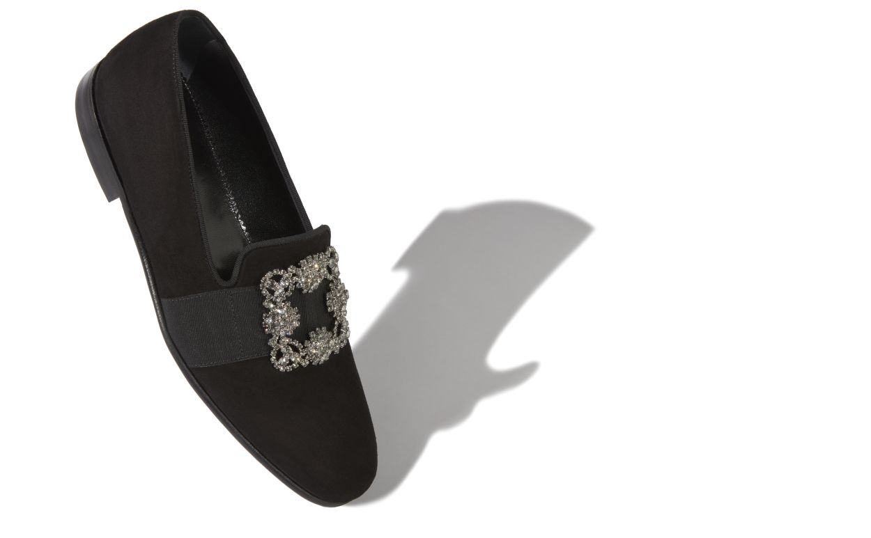 Mocassins en daim noir à boucle incrustée de pierres