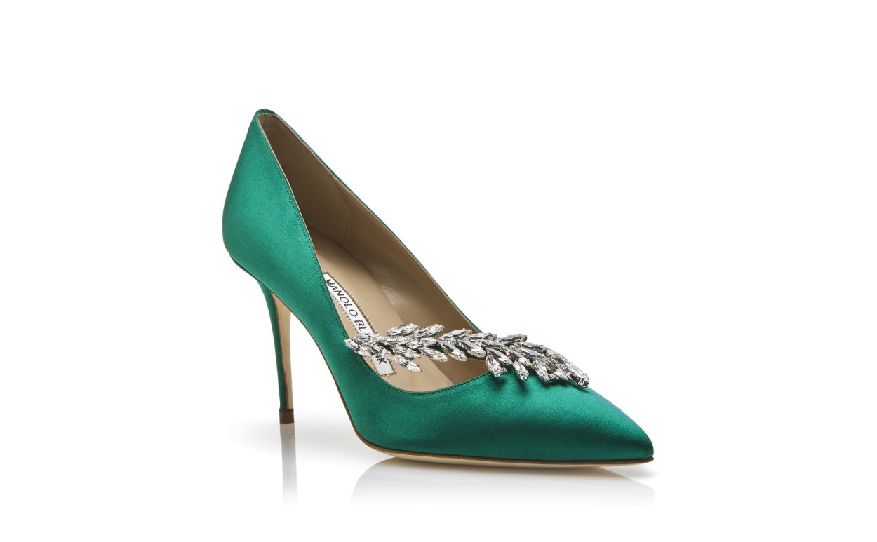 Escarpins à boucle bijou en satin vert