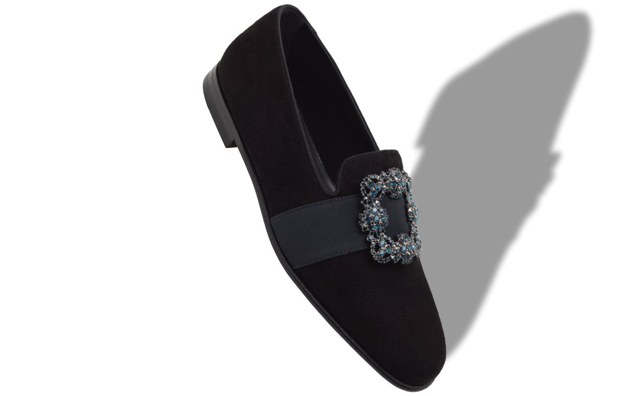 Mocassins en daim noir avec boucle de bijou