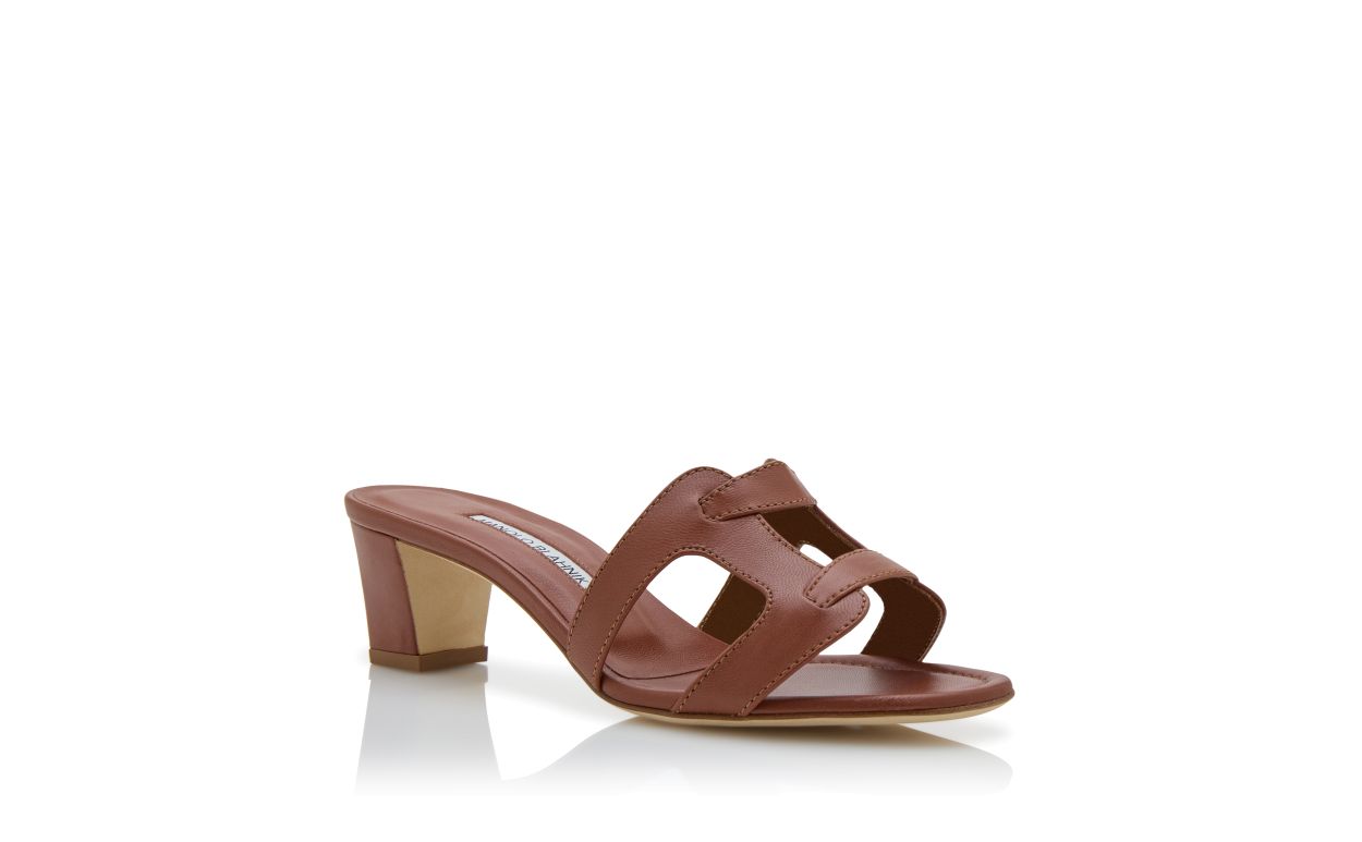 Mules à talon ouvert en cuir nappa brun