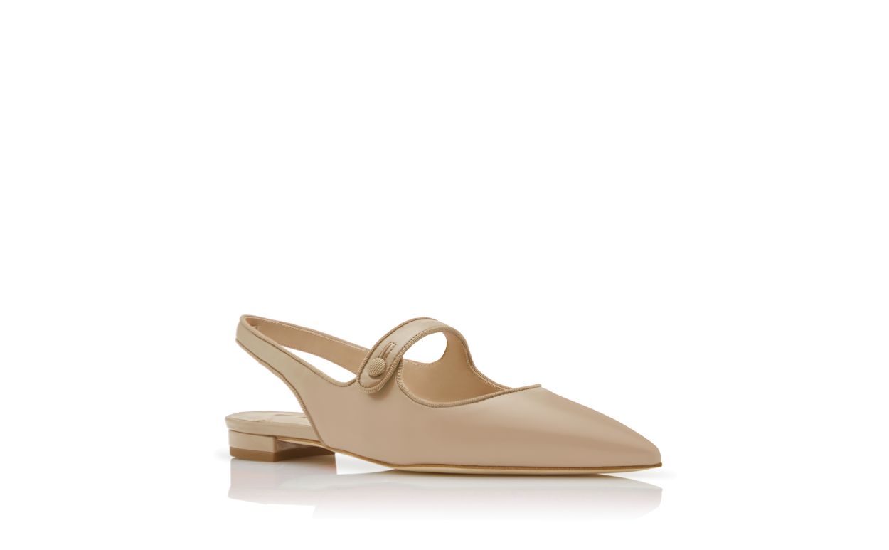 Pompes plates à talon plat en cuir nappa beige