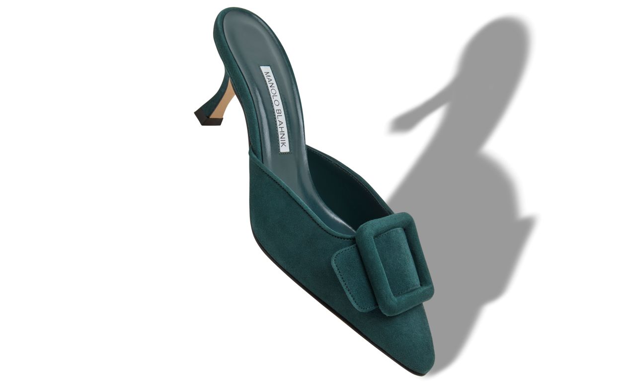 Mules en daim vert foncé avec détail de boucle