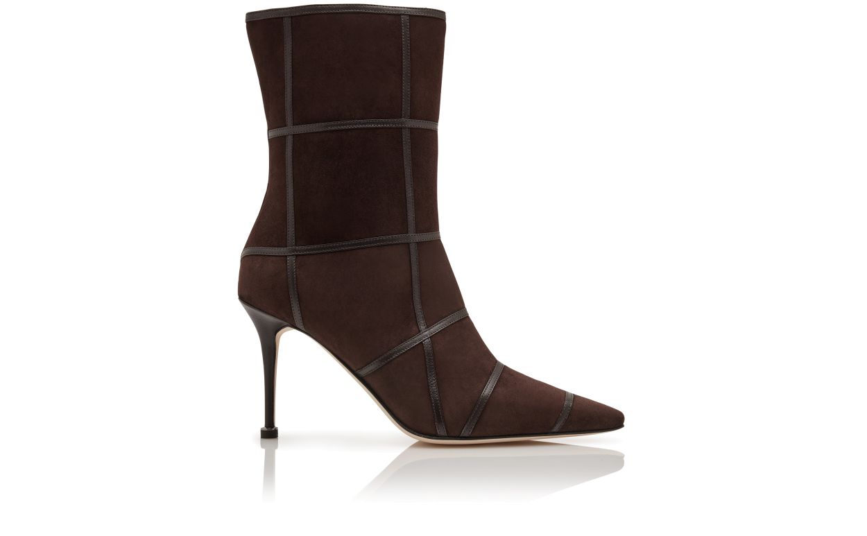 Bottines cheville à détail croisé en daim brun foncé