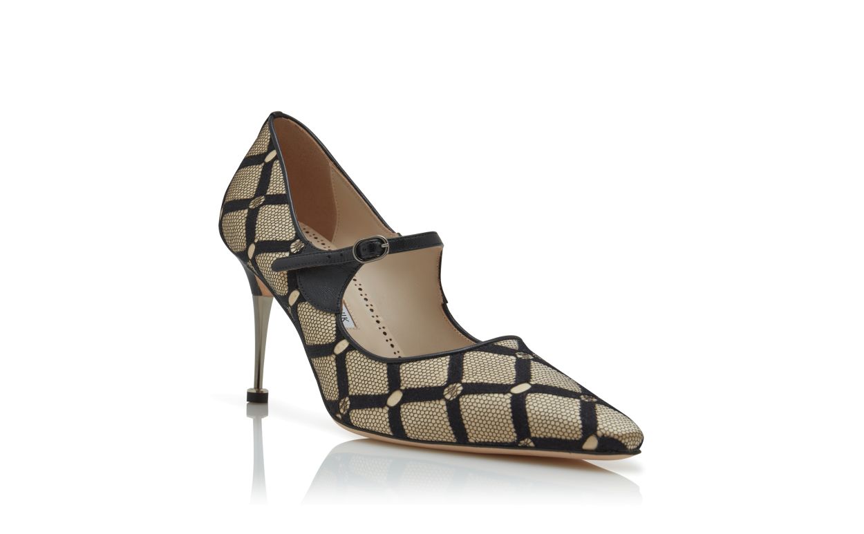 Escarpins Mary Jane en maille beige clair et noir