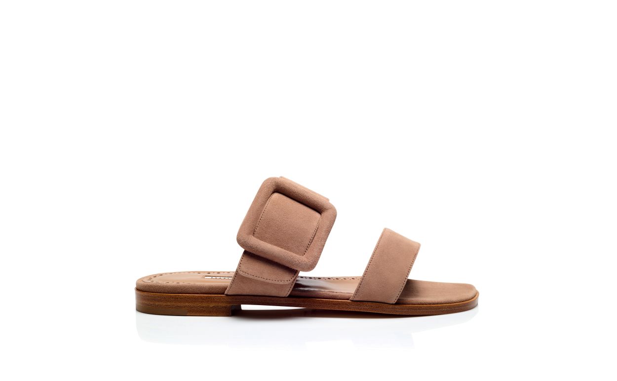 Sandales plates en daim beige clair