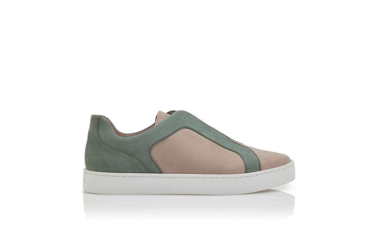 Chaussures basses en cuir de veau gris et vert
