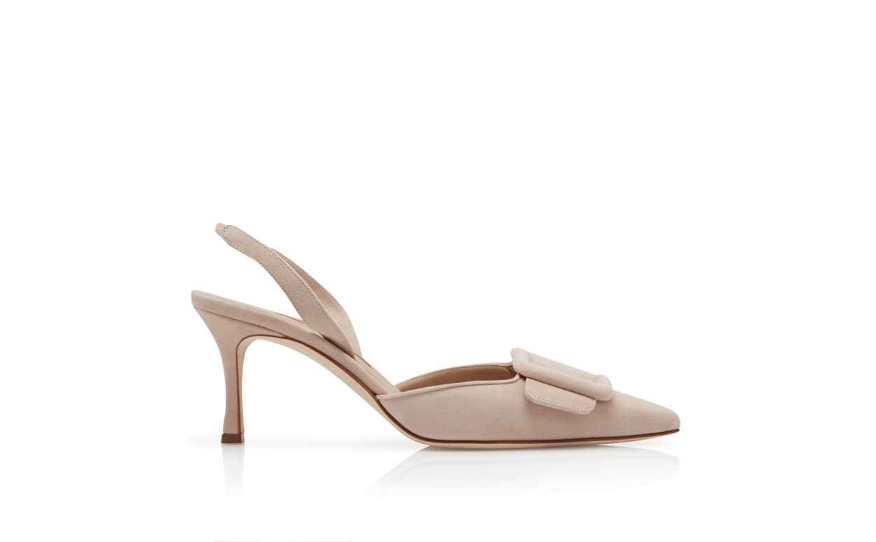 Escarpins en daim beige clair à brides élastiques