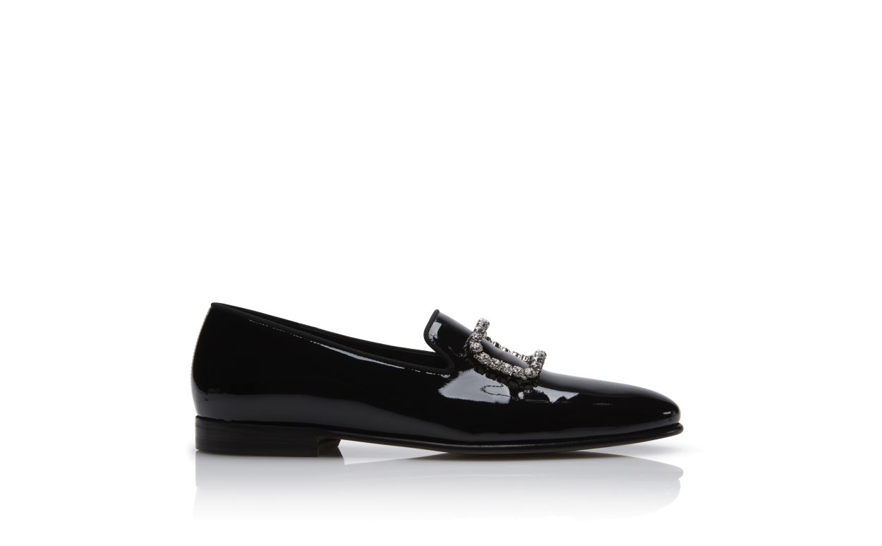 Mocassins en cuir verni noir avec boucle de bijou