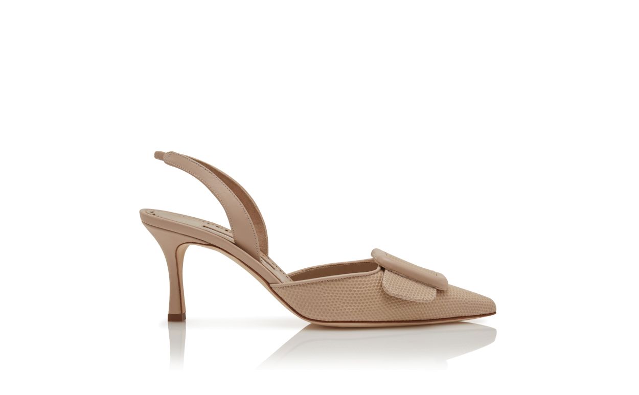 Pompes à talon aiguille en cuir de veau beige clair avec détail boucle