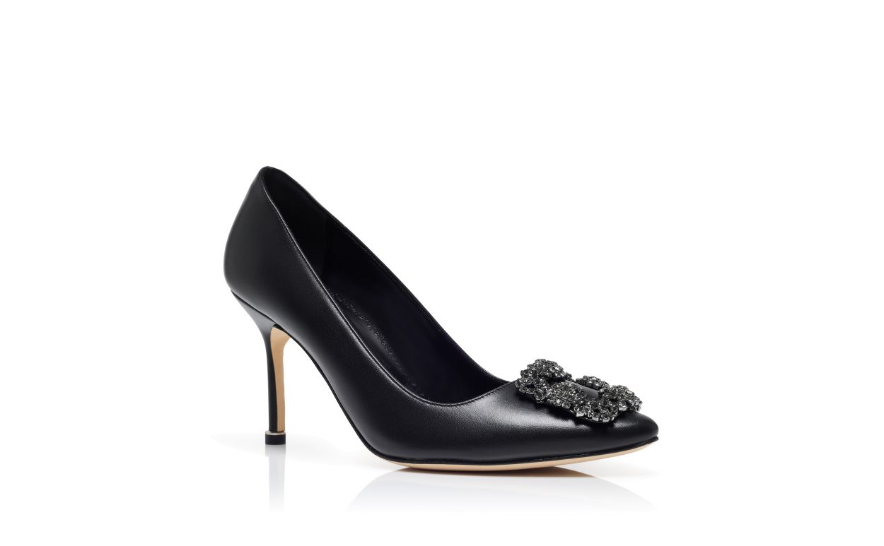 Escarpins en cuir de veau noir avec boucle bijou