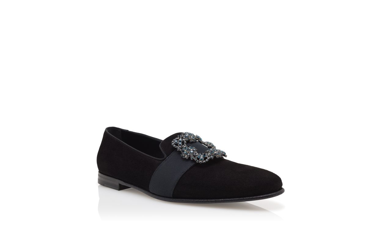 Mocassins en daim noir avec boucle de bijou