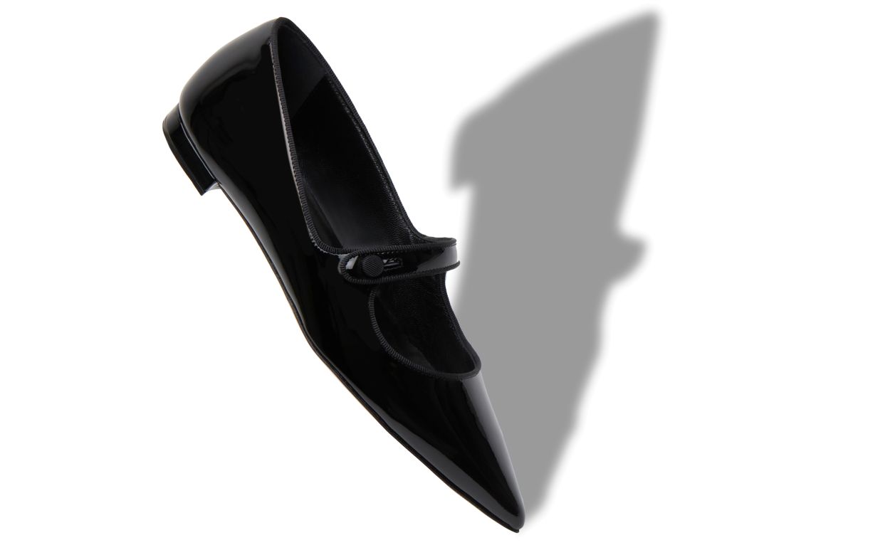 Mules plates Mary Jane en cuir verni noir