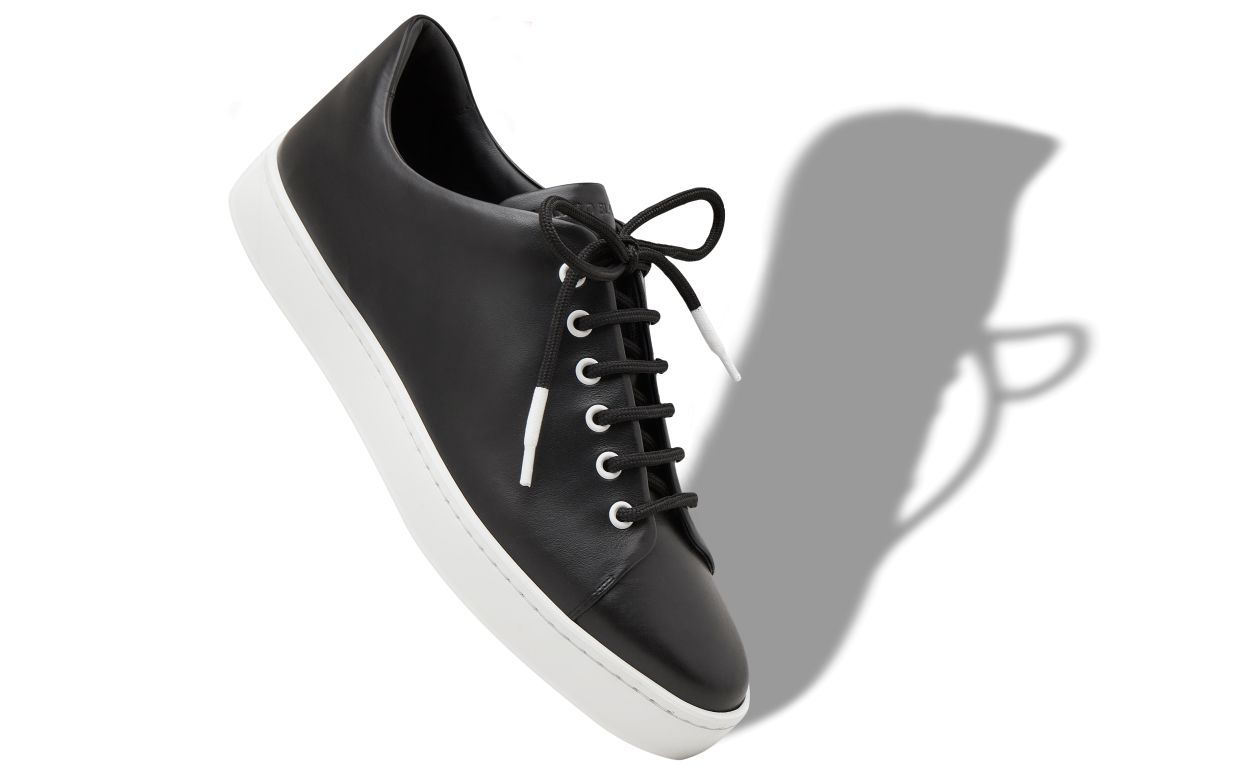 Chaussures bateau en cuir de veau noir à bout bas