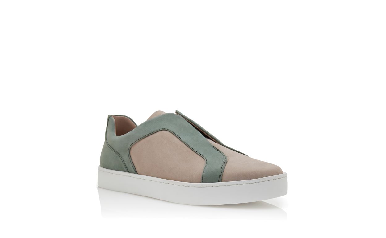 Chaussures basses en cuir de veau gris et vert