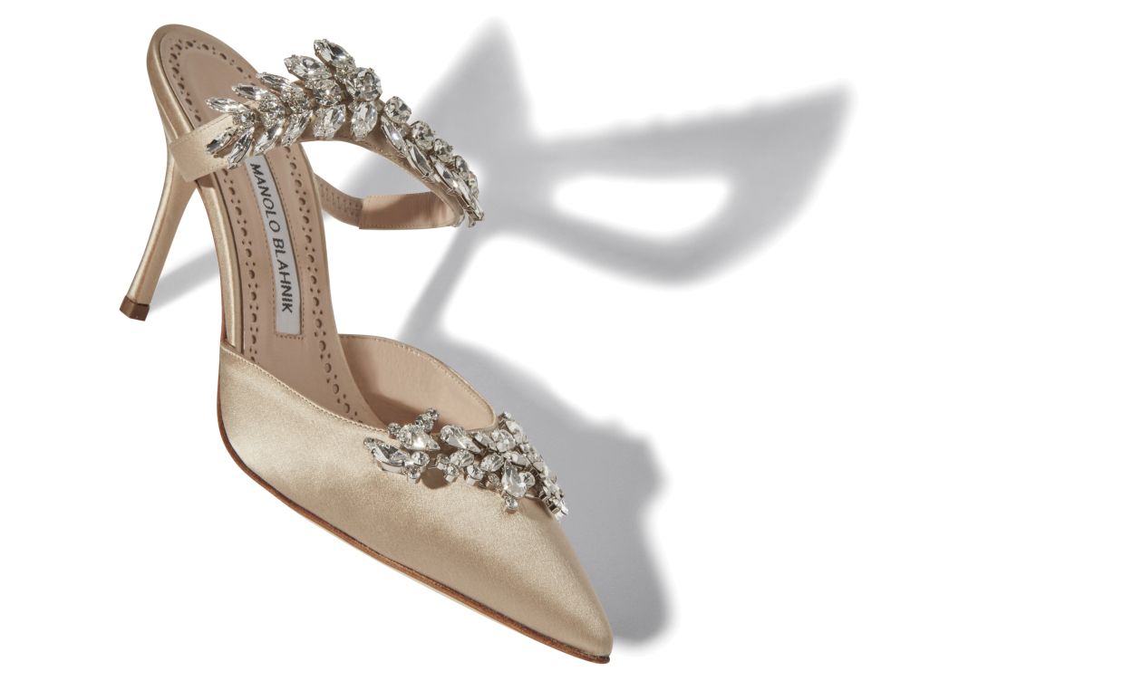 Mules Satin Champagne Ornées de Cristaux