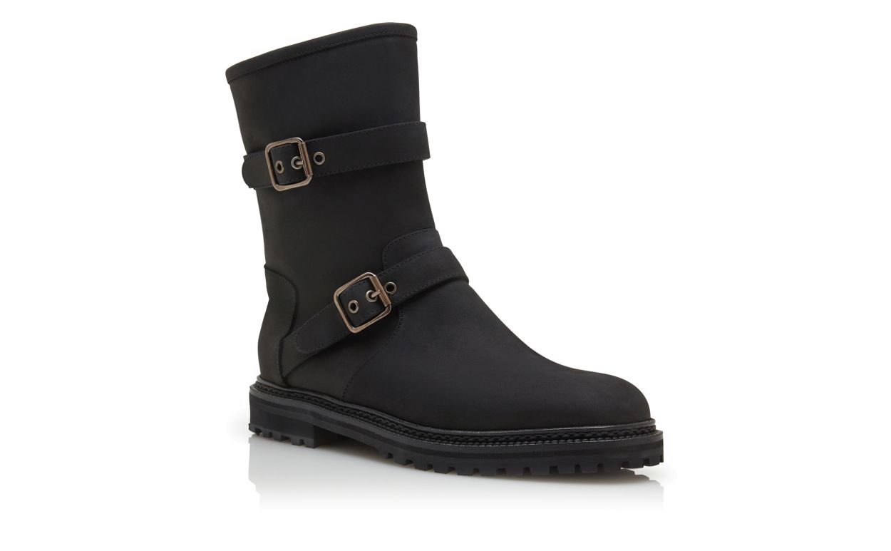 Bottes cheville à double boucle en daim noir