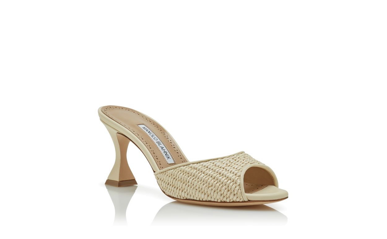 Mules à bout ouvert en raphia beige clair
