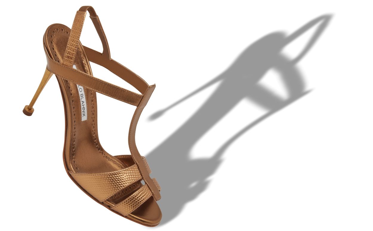 Sandales T-Bar en cuir de veau bronze
