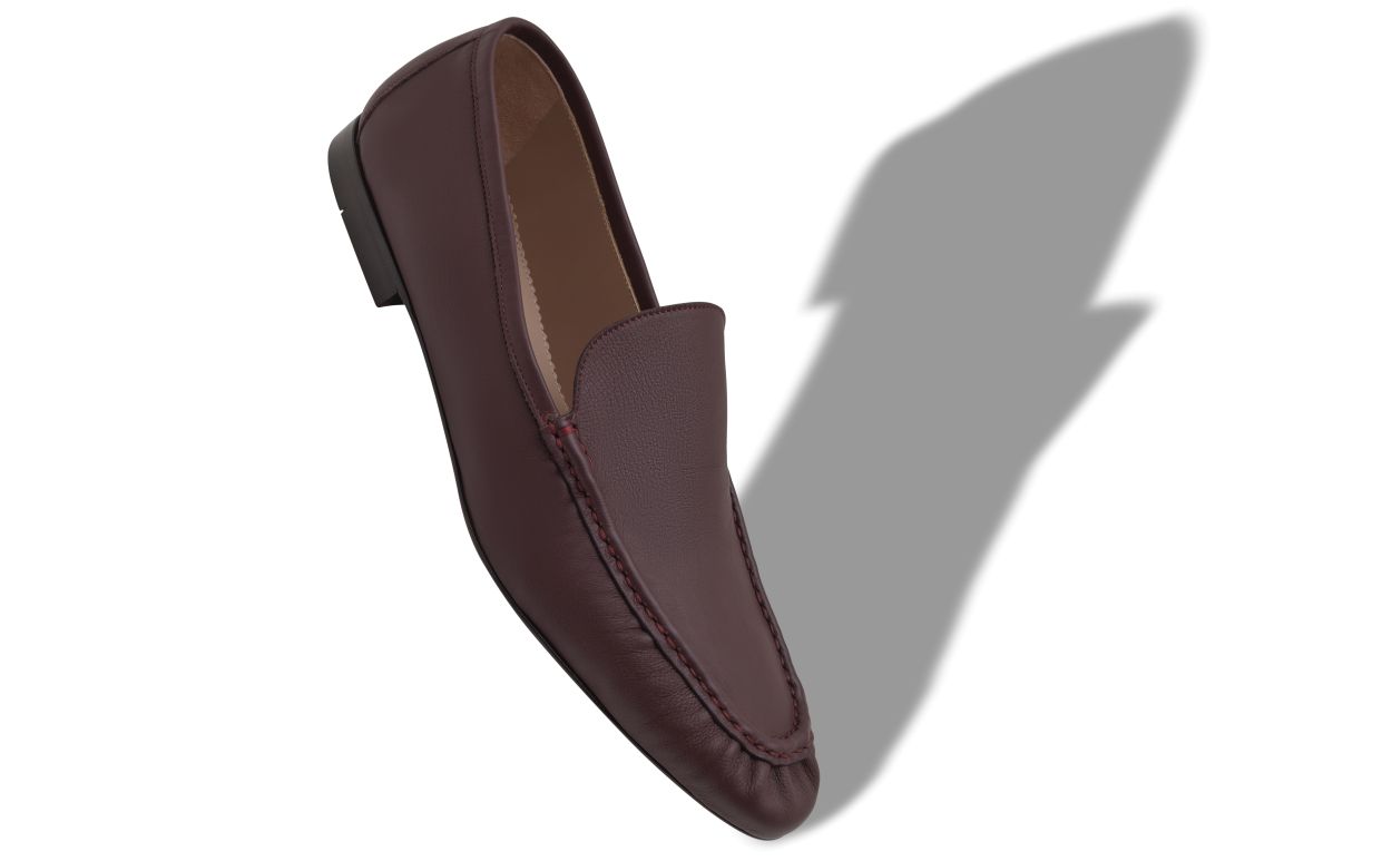 Mocassins en cuir de veau rouge foncé