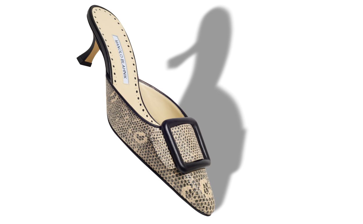 Mules en cuir de veau imprimé lézard