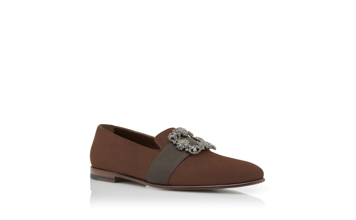 Mocassins en daim brun avec boucle de bijou