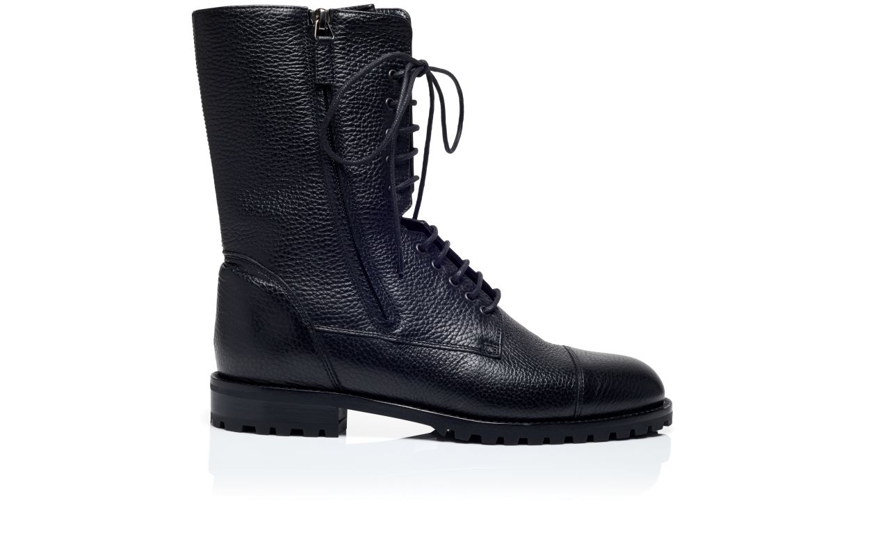 Bottes militaires en cuir de veau noir