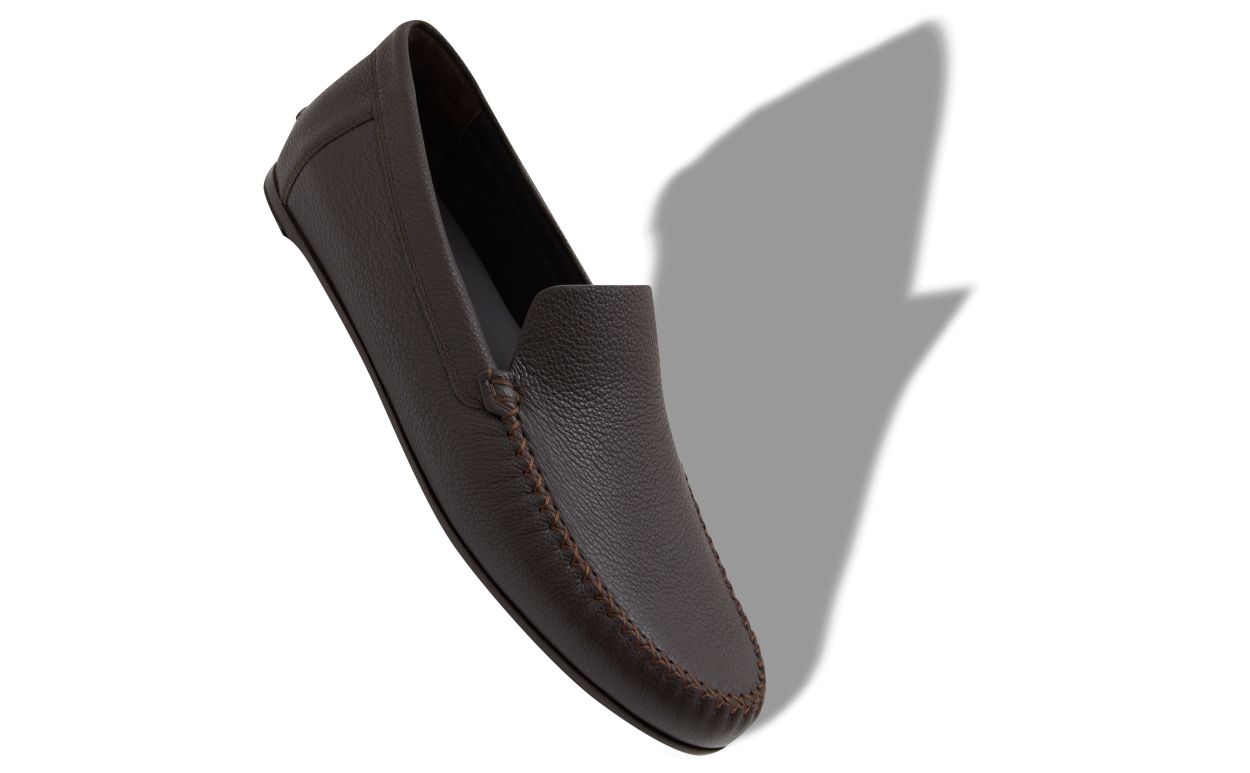 Chaussons en cuir de veau brun foncé
