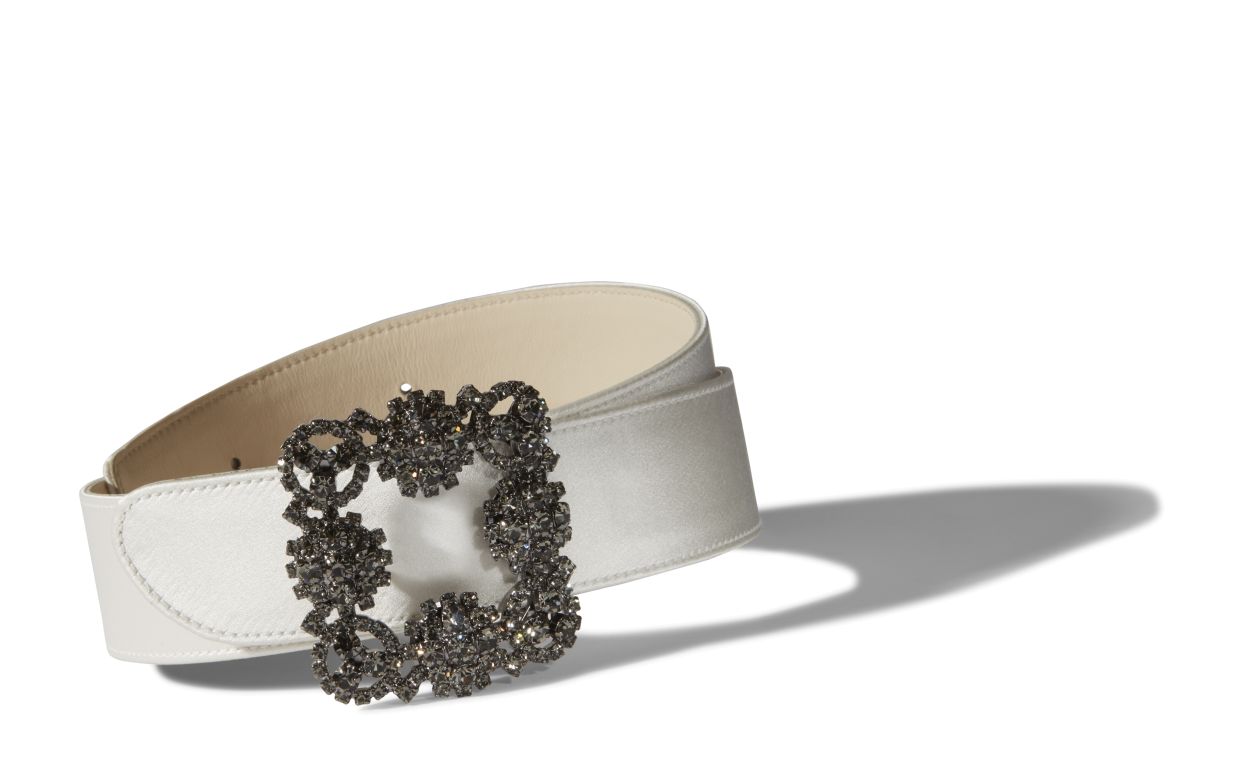 Ceinture en satin blanc à boucle cristal ajustable