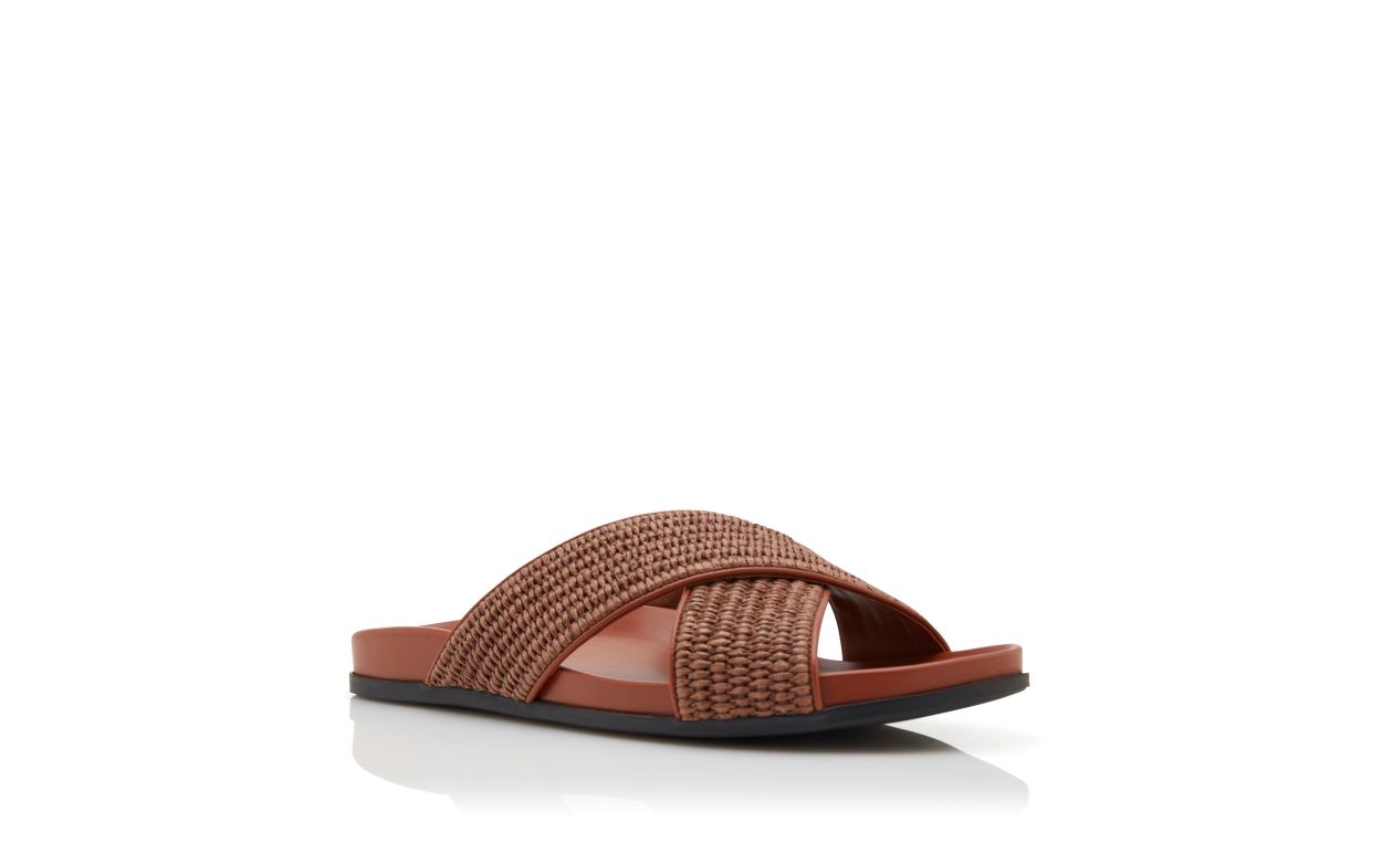 Sandales plates en raphia brun foncé
