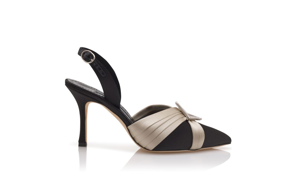 Escarpins à talon aiguille en satin noir avec détail plissé