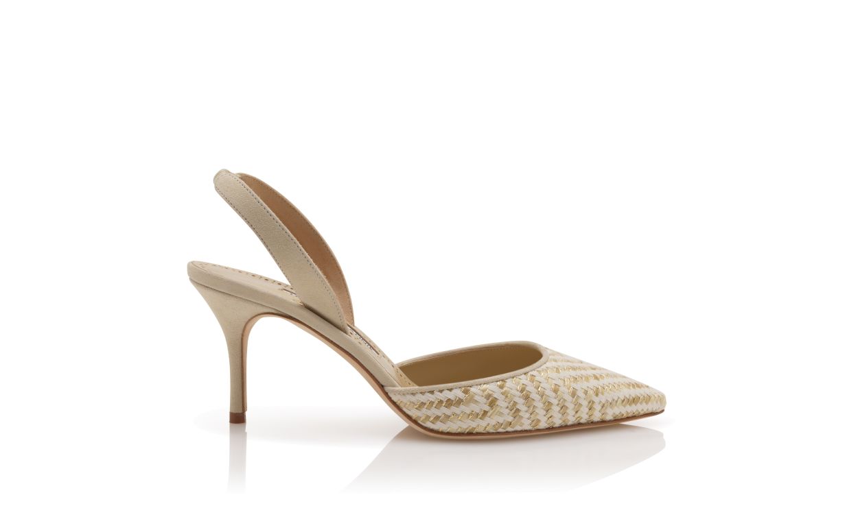 Escarpins à talon aiguille en raphia beige clair et crème