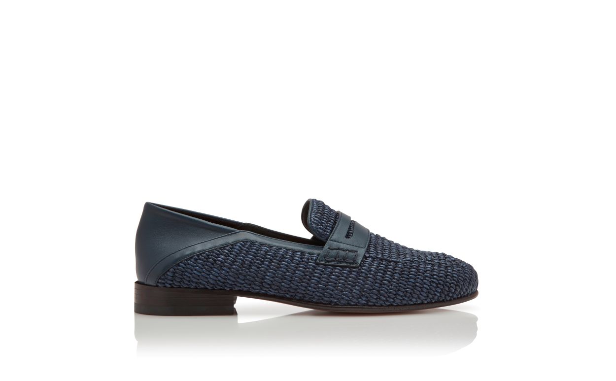 Mocassins penny en raphia bleu marine