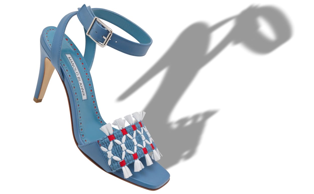 Sandales à brides cheville en cuir nappa bleu