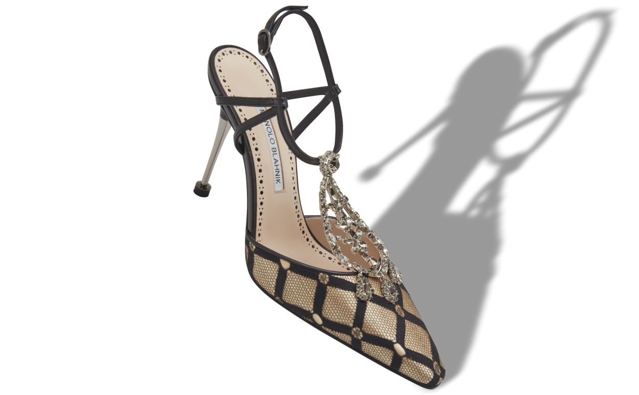 Escarpins à brides T en maille beige clair et noir