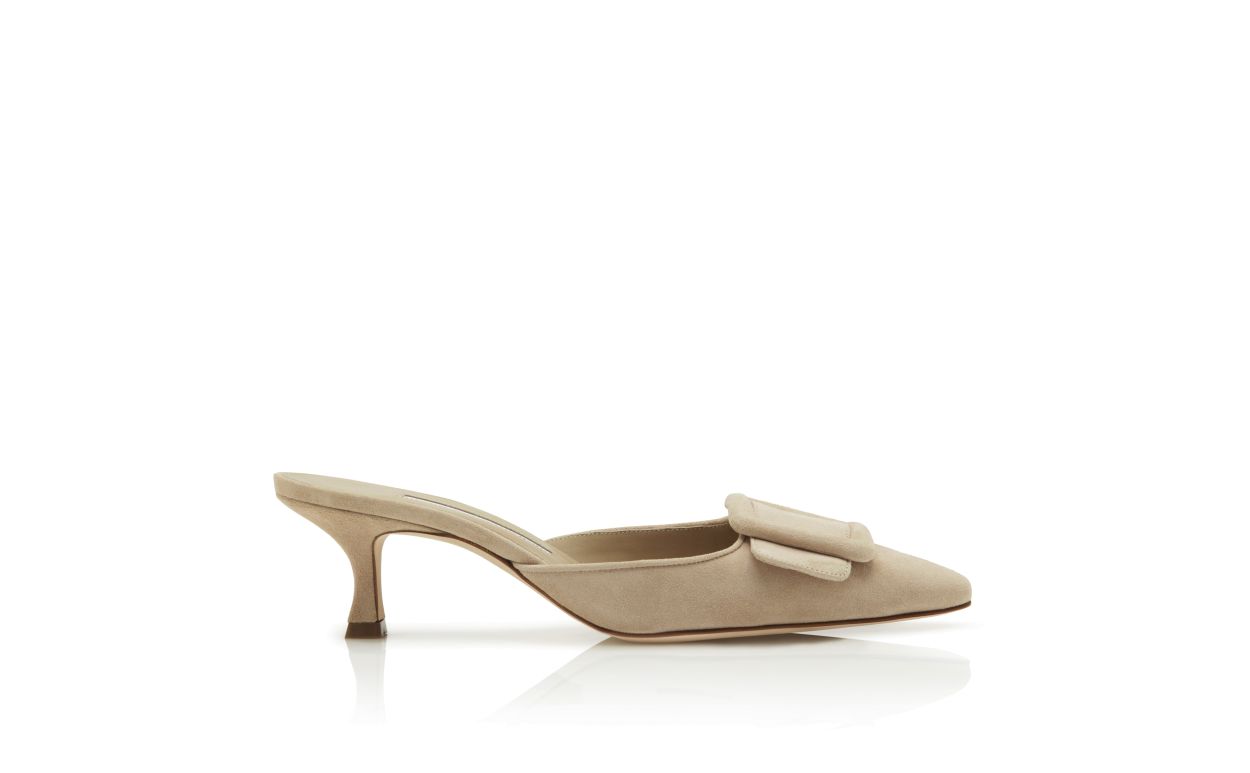 Mules à talon kitten en daim beige