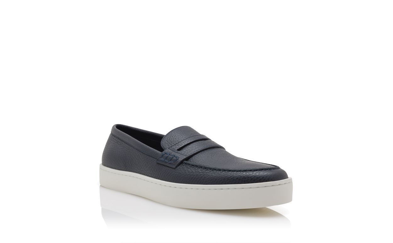 Mocassins à enfiler en cuir de veau bleu marine