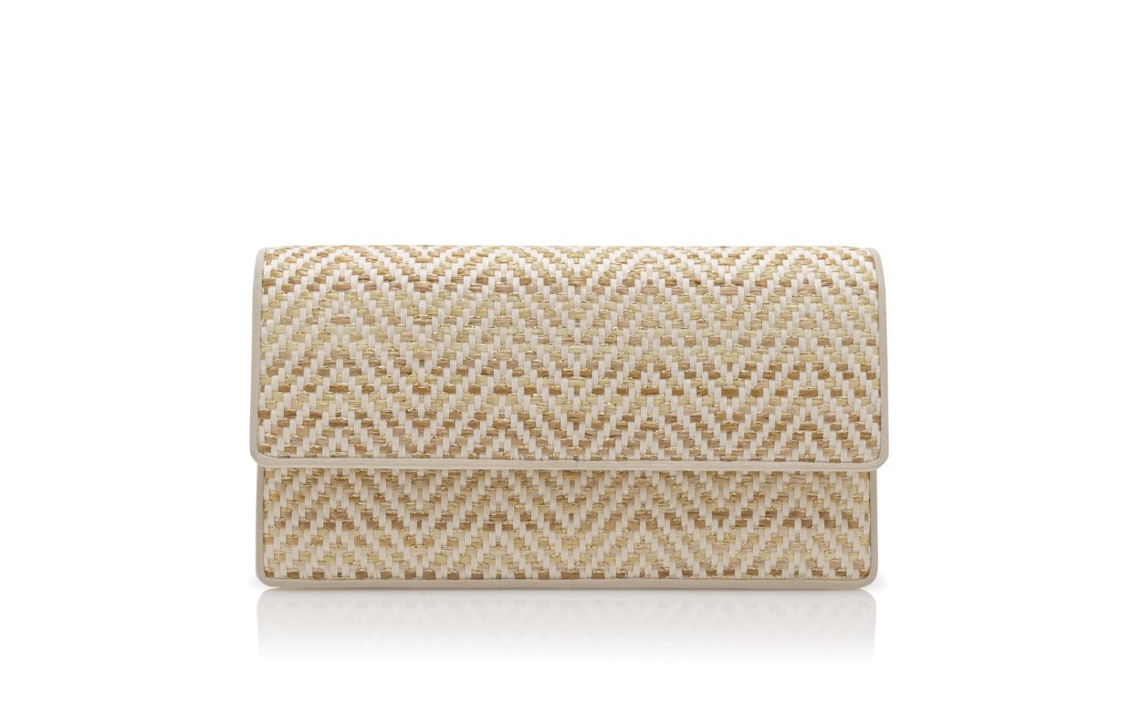 Portefeuille en raphia beige clair et crème