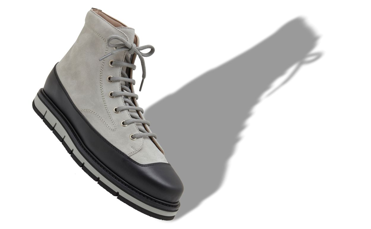 Bottes cheville en daim de veau gris et noir
