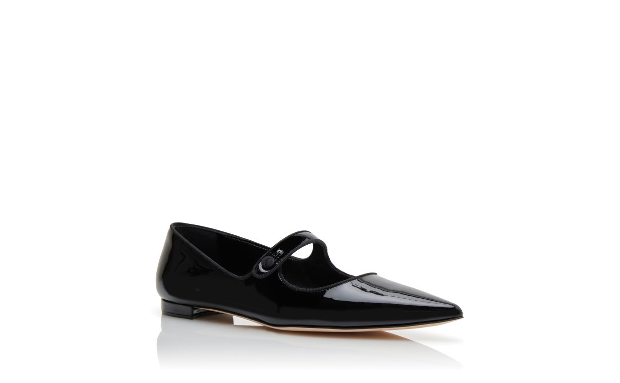 Mules plates Mary Jane en cuir verni noir