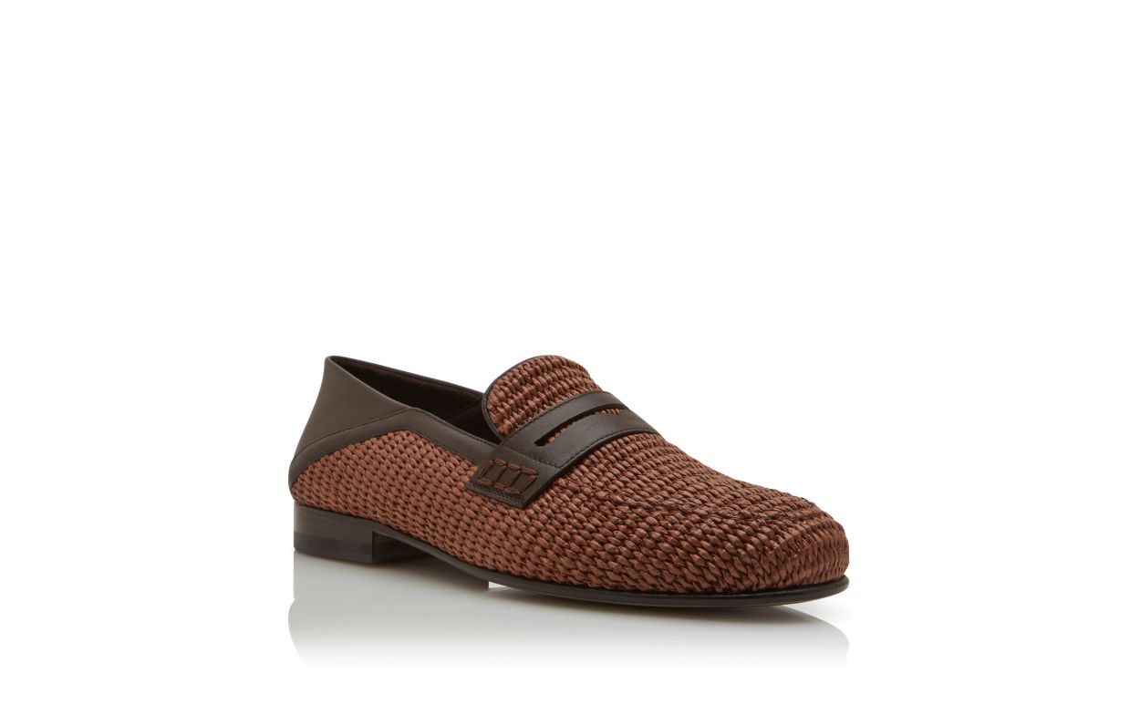 Mocassins penny en raphia brun foncé