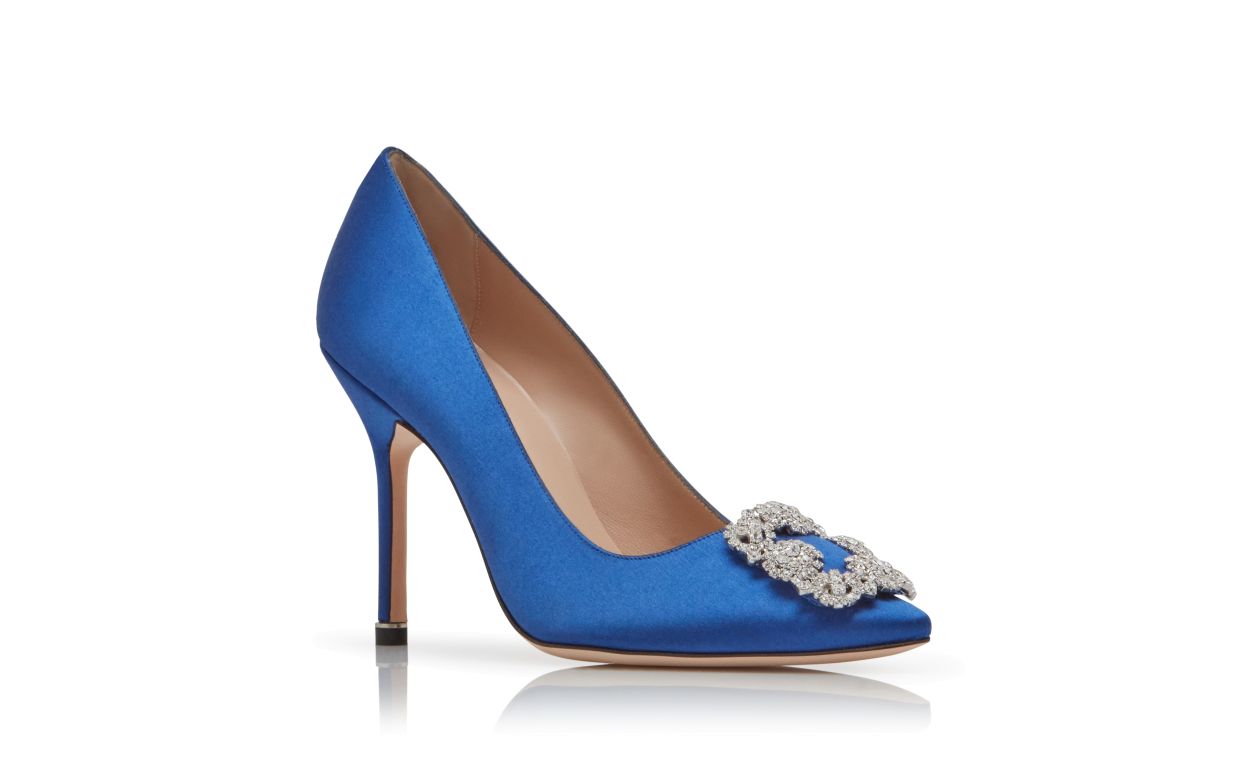Pompes à brides en satin bleu