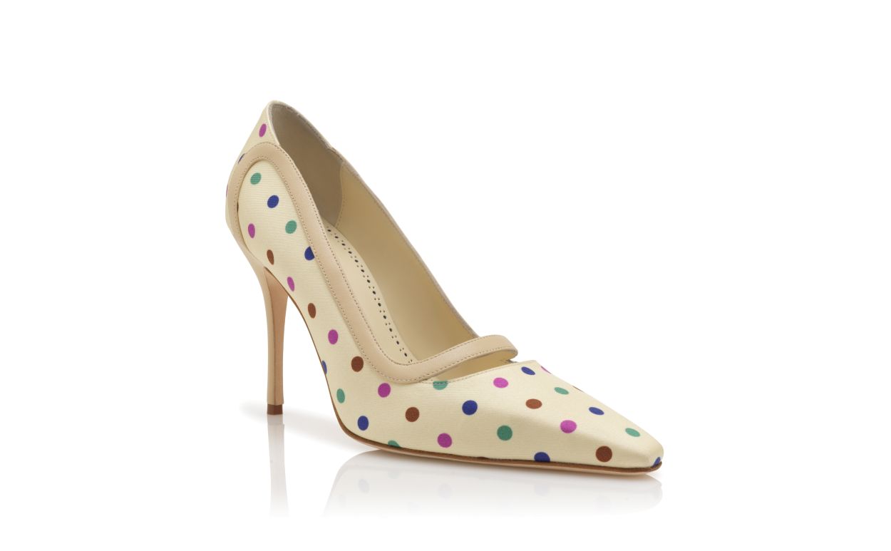 Pompes à motif pois en soie crème