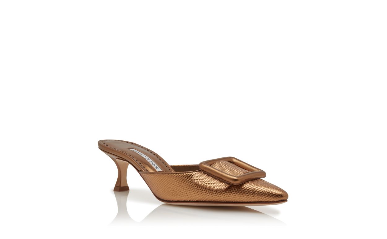 Mules en cuir de veau bronze avec détail de boucle