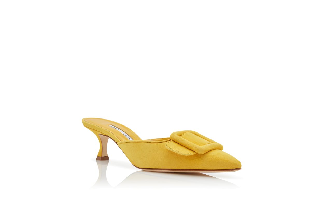 Mules en daim jaune avec boucle