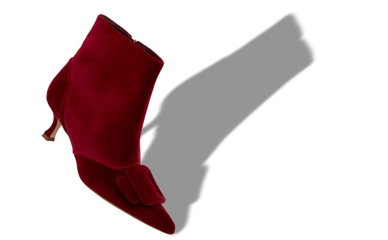 Bottines cheville à détail de boucle en velours rouge